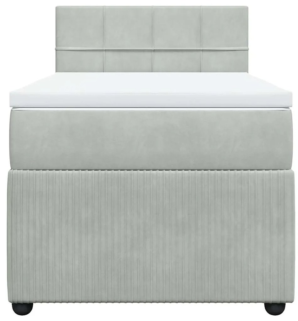 Cama com molas/colchão 90x190 cm veludo cinza-claro