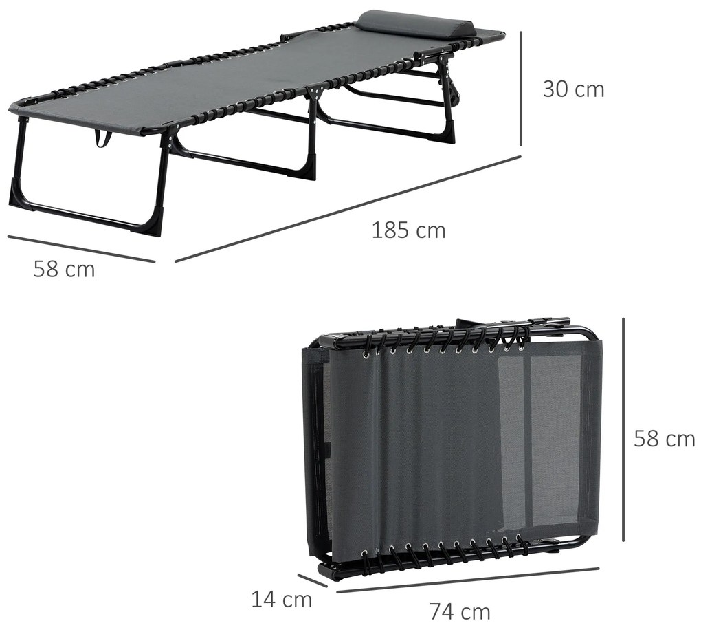 Espreguiçadeira Dobrável de Jardim com Encosto Ajustável Apoio para a Cabeça Acolchoado Bolso Lateral 185x58x30 cm Cinza