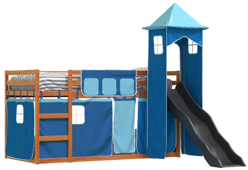 Beliche com escorrega e cortinas 90x190 cm azul