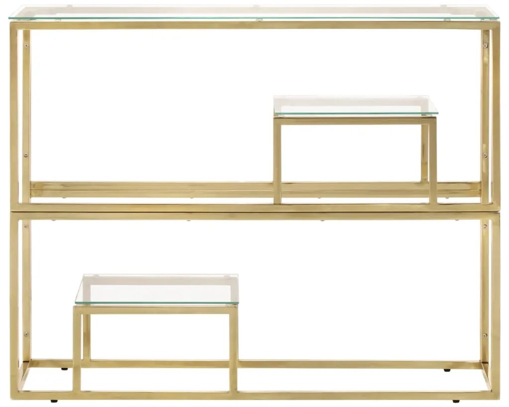 Mesa consola aço inoxidável e vidro temperado dourado