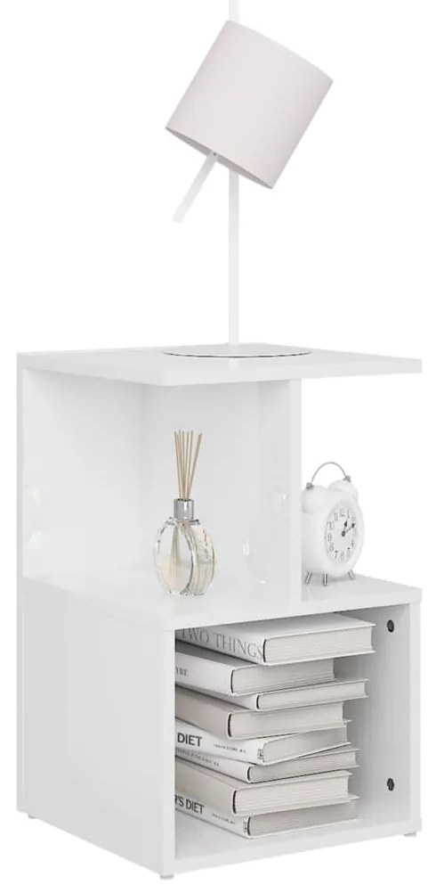 Mesas cabeceira 2pcs 35x35x55cm deriv. madeira branco brilhante