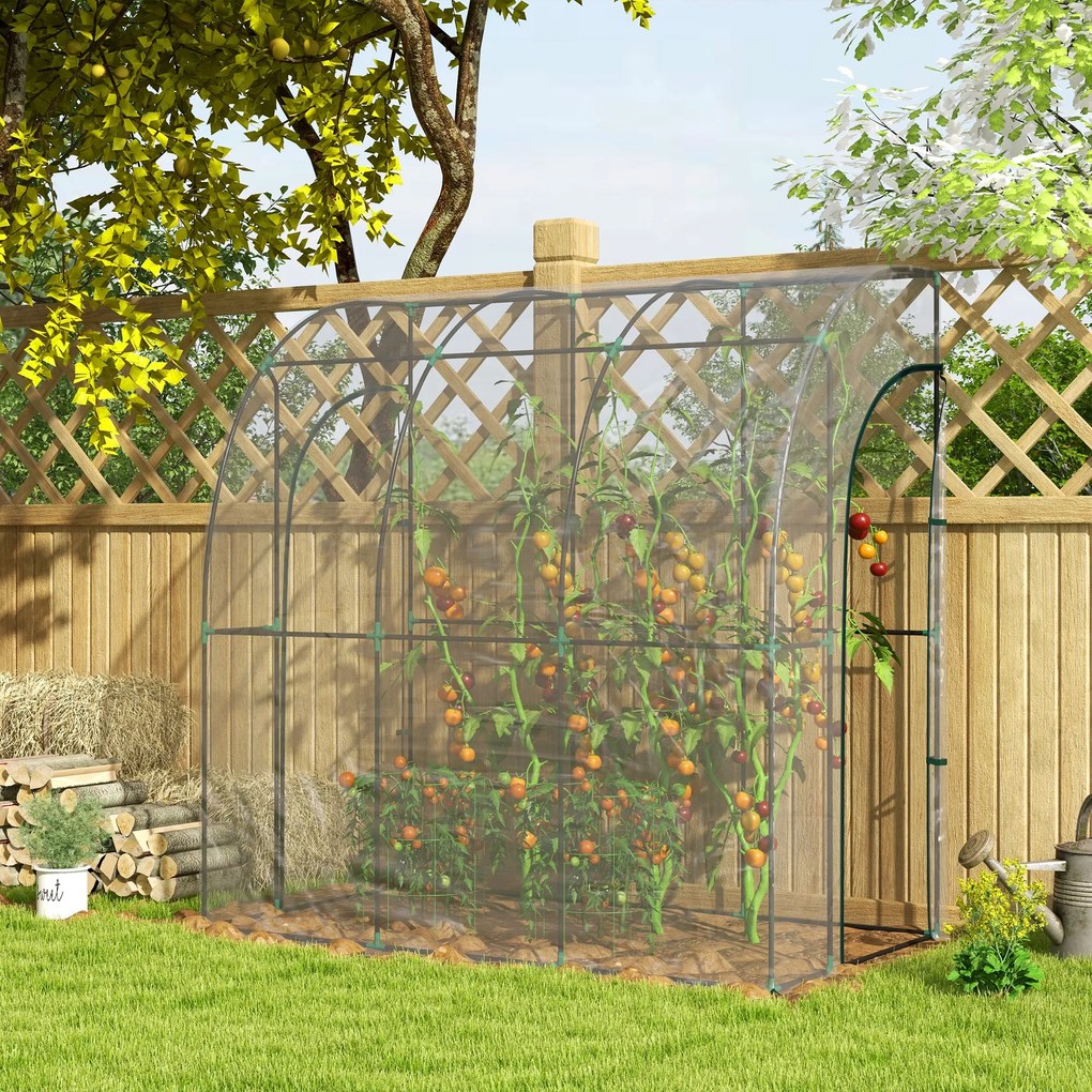 Estufa de jardim encostada, estufa de varanda, lona reforçada em PVC, 2 portas enroláveis, 214 x 118 x 212 cm, transparente