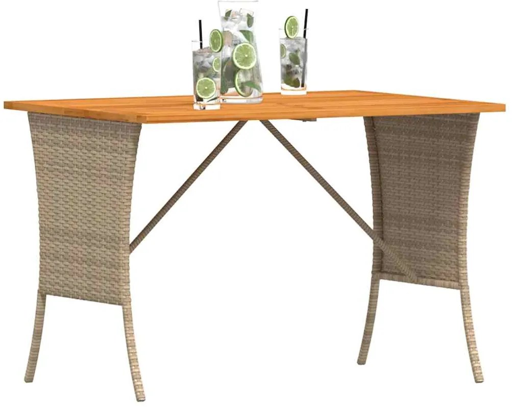 Mesa de jardim com tampo em acácia 105x75x72 cm vime PE bege