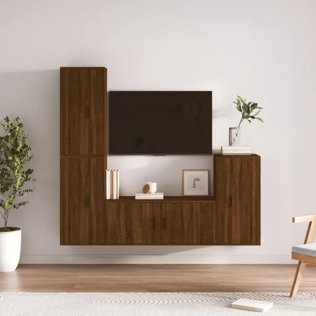 vidaXL Conjunto móveis de TV 4pcs madeira processada carvalho castanho