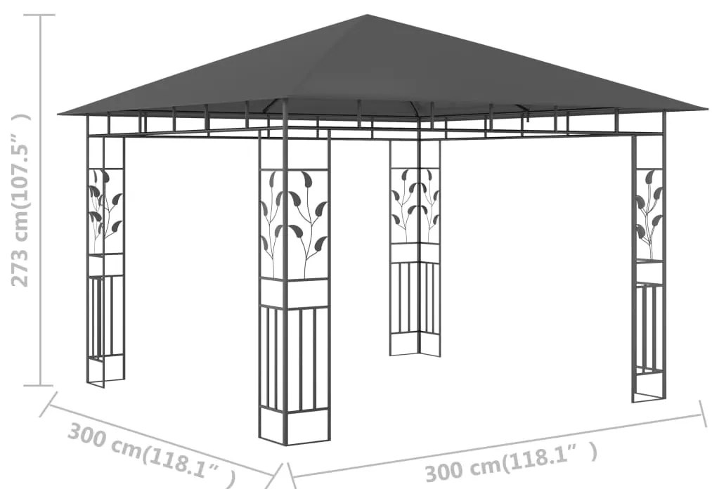 Gazebo com rede mosquiteira 3x3x2,73 m 180 g/m² antracite