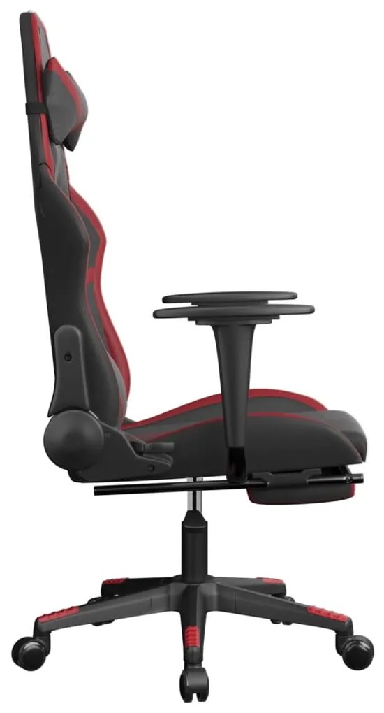 Cadeira gaming massagem + apoio couro art. preto/vermelho tinto