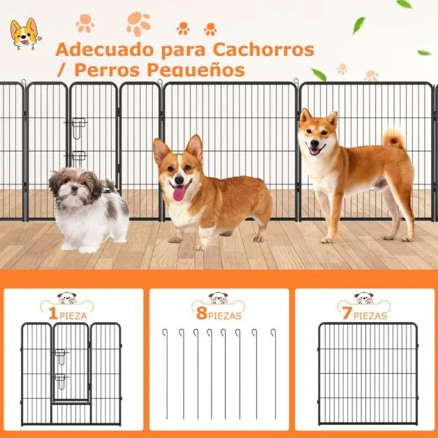 Parque para cães com 8 painéis Altura 100 cm Interior/Exterior Parque de metal resistente para animais de estimação médios Preto