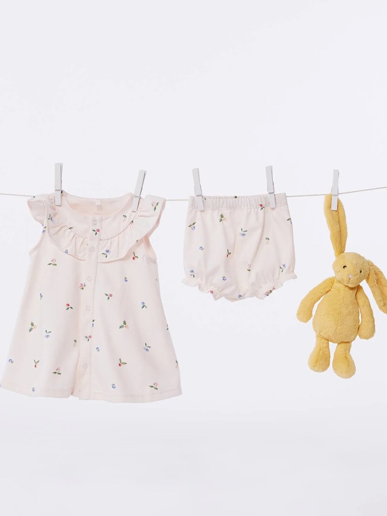 Vestido + calções bloomer estampados às frutas, para bebé, da PETIT BATEAU rosa-blush