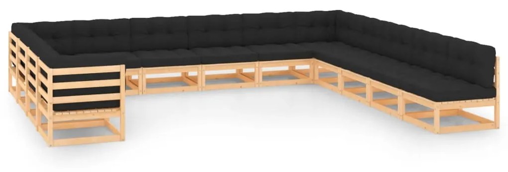vidaXL 13 pcs conj. lounge jardim c/ almofadões antracite pinho maciço