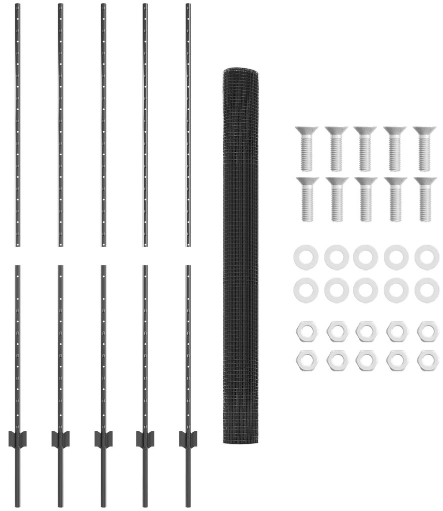 Cerca de Arame Soldado com 10 Estacas U Cinza 1,5x10 m Aço