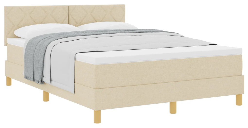 Cama Box Spring com Colchão Creme 140x190 cm Tecido