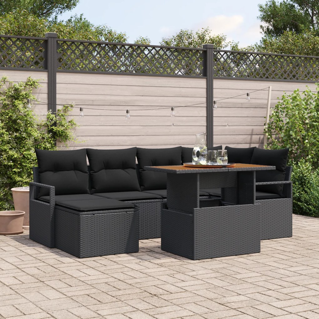 Conjunto de Sofá de Jardim vidaXL de 7 Peças com Almofadas Rattan Pret