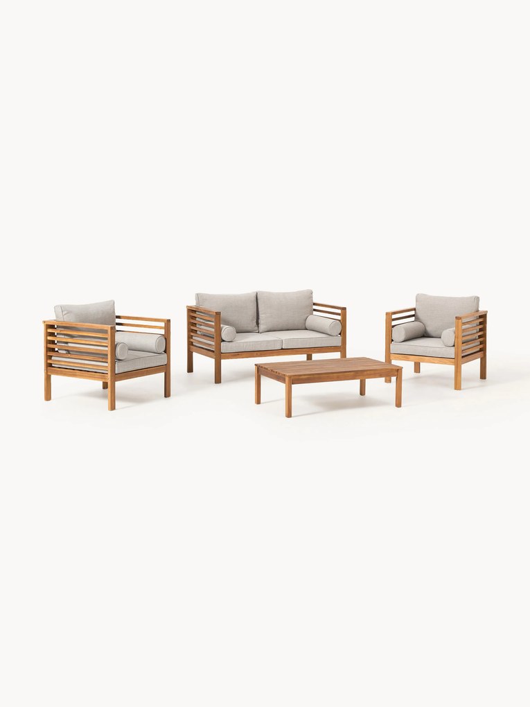 Conjunto lounge para exterior em madeira de acácia Bo, conjunto de 4