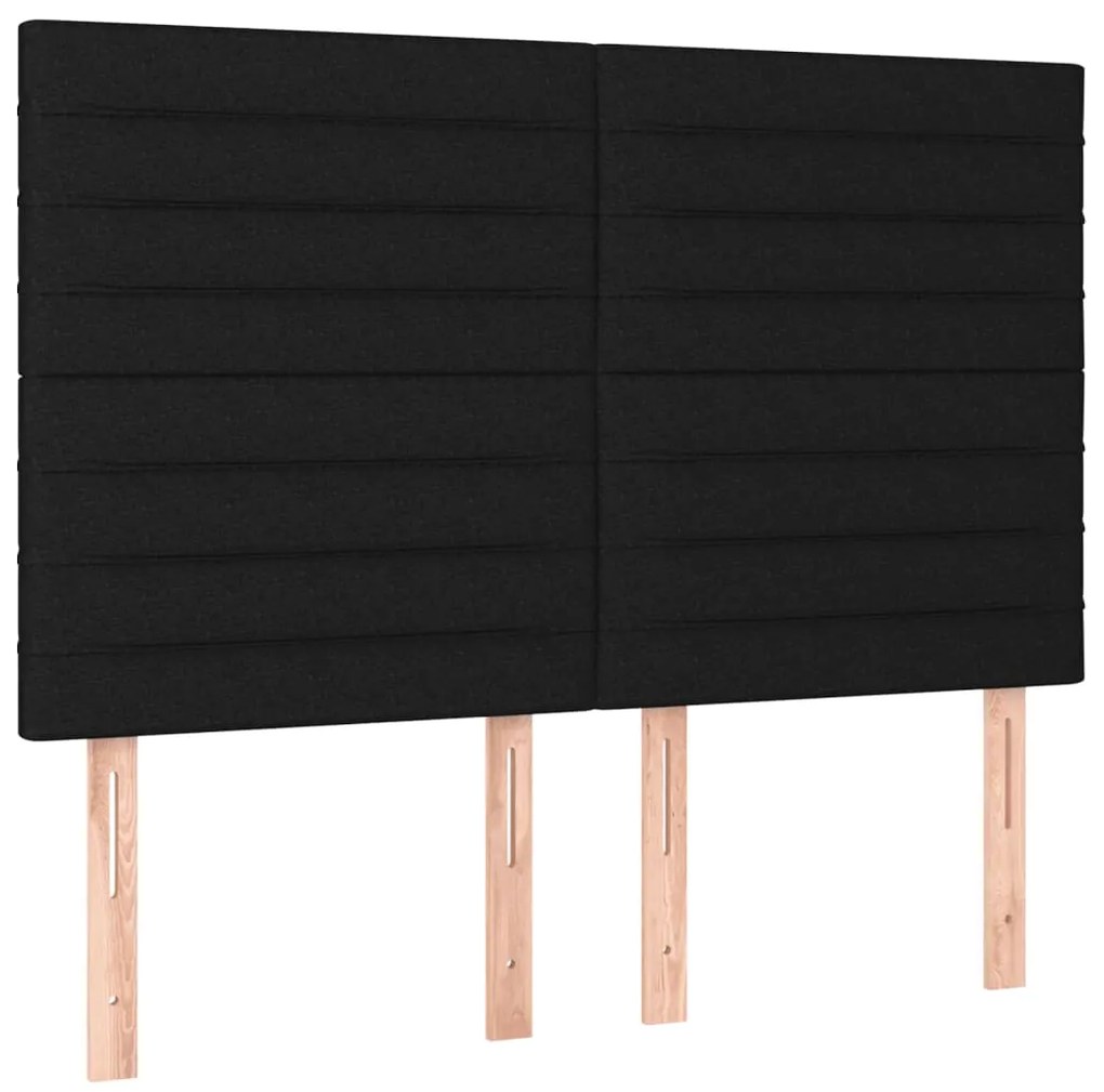 Cama box spring c/ colchão e LED 140x190 cm tecido preto