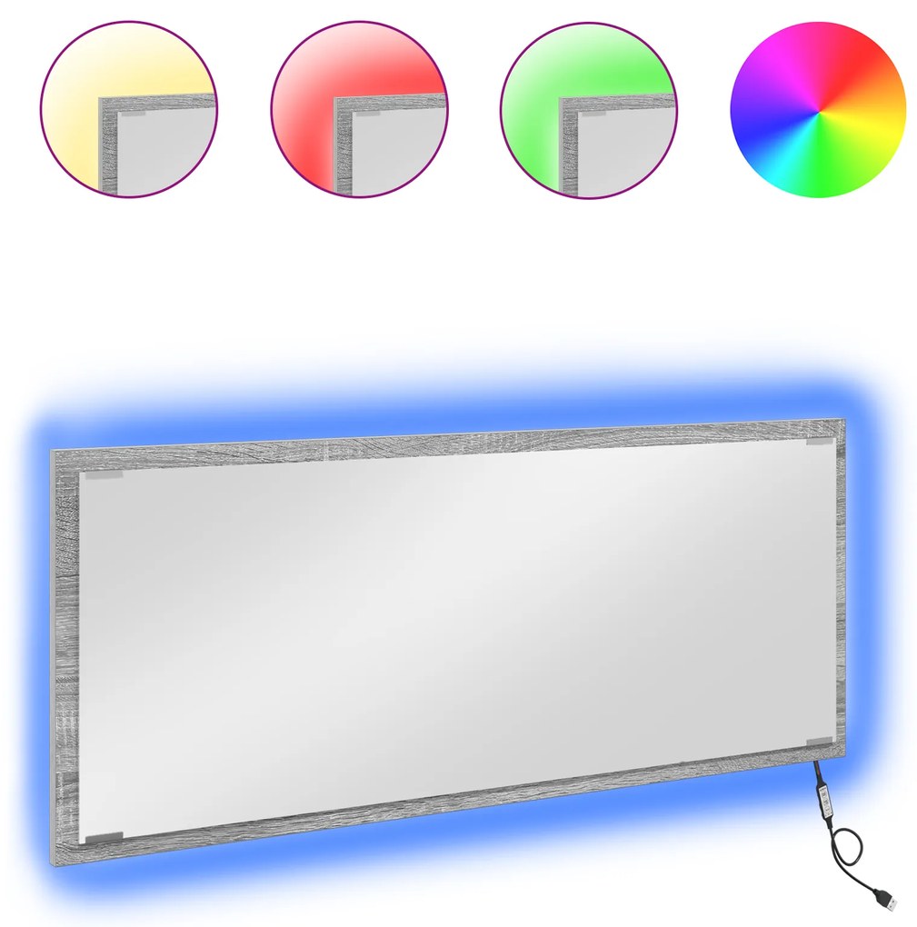 Espelho de Casa de Banho com Luz LED Cinza Sonoma 90x8,5x37 cm