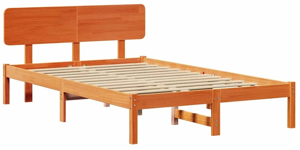 Cama com Cabeceira Marrom Encerada 120 x 190 cm em Madeira de Pinho Só