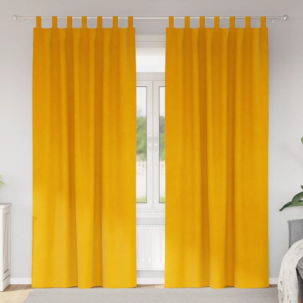 Cortinas Blackout vidaXL com laços de pendurar 2 pcs Amarelo Mostarda Veludo