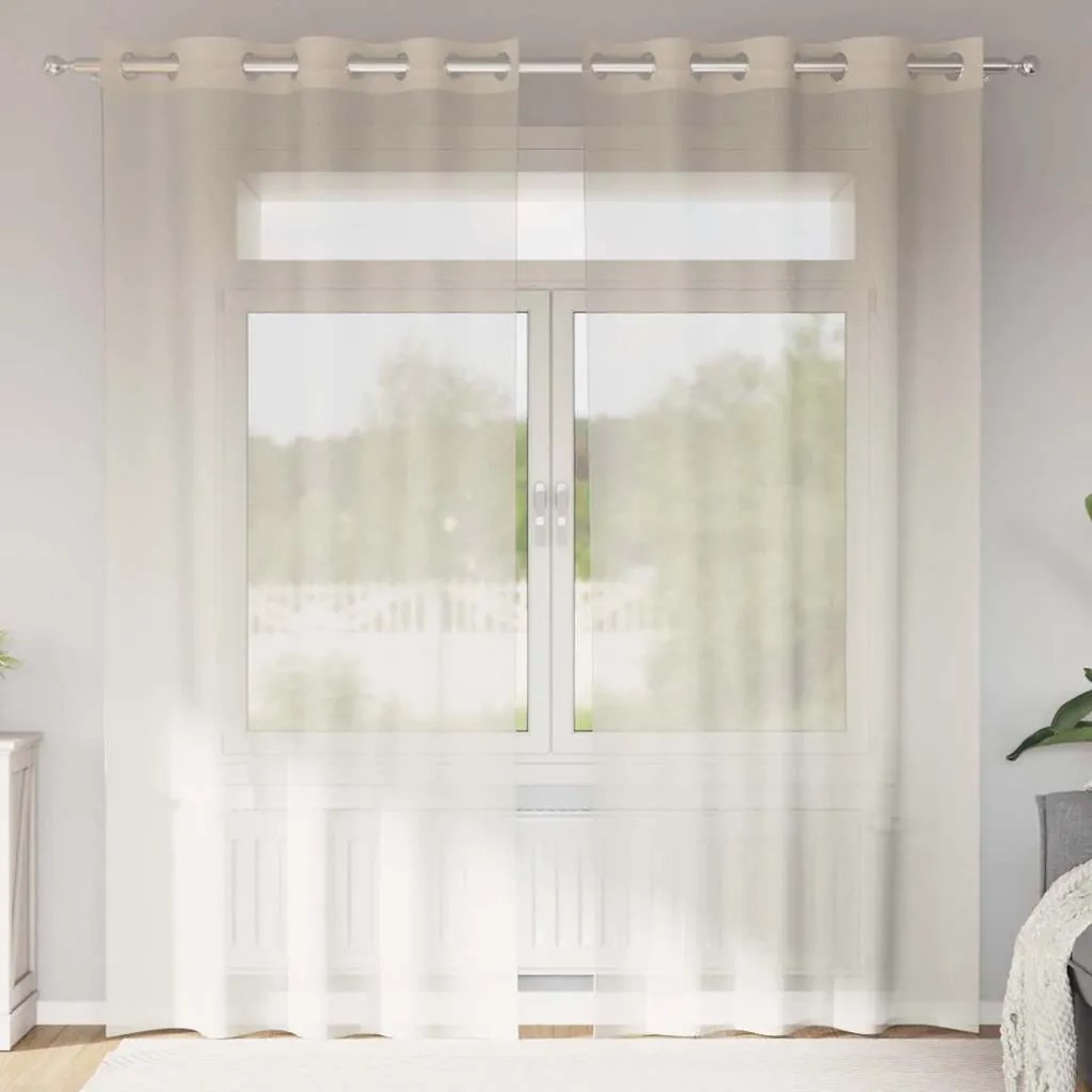 Cortinas de voile com ilhós 2 pcs creme 140x245 cm