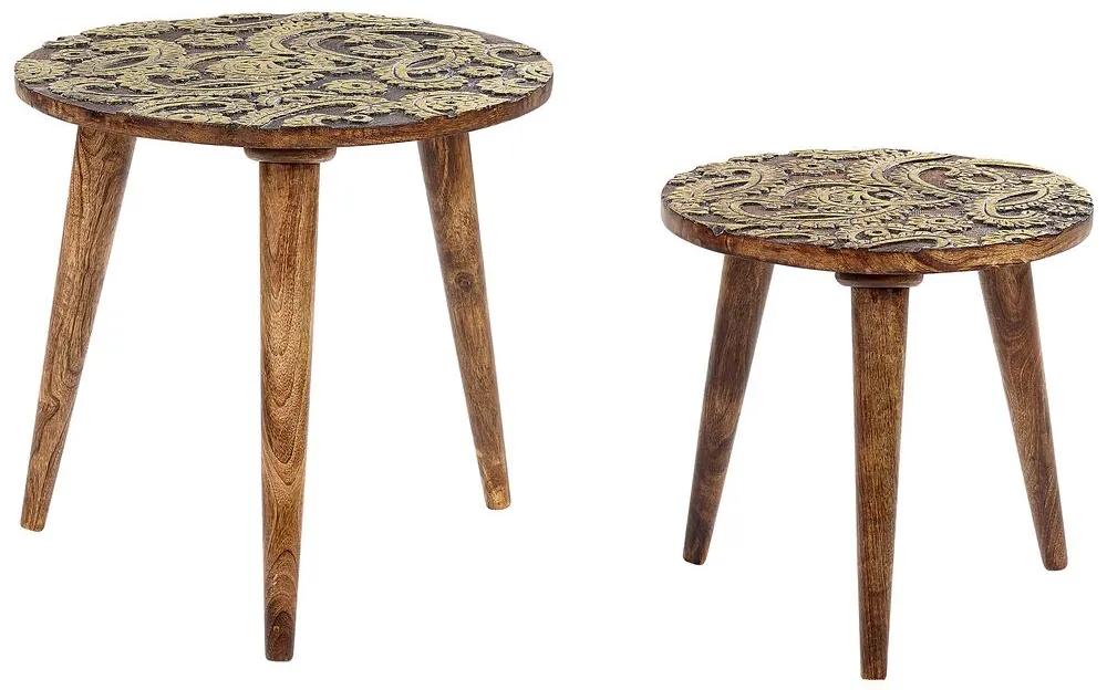 Conjunto de 2 mesas de apoio em madeira escura de mango e dourado CHANPI Beliani