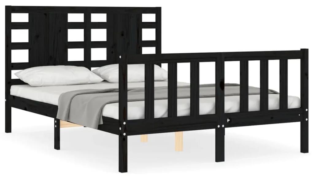 Estrutura de cama com cabeceira 140x200 cm madeira maciça preto