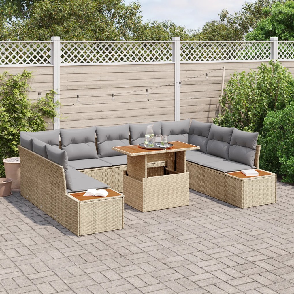 Conjunto de Sofá de Jardim de 6 Peças com Almofadas Bege em Rattan Pol