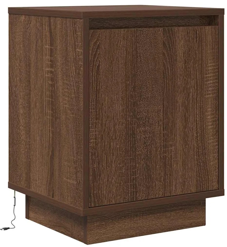 Mesa de cabeceira com luzes LED 38x34x50 cm carvalho castanho