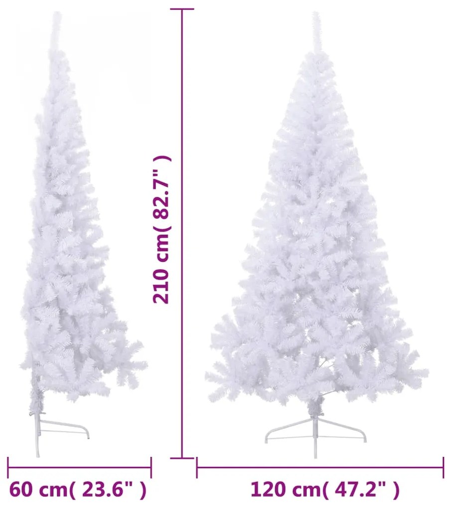 Meia árvore de Natal artificial com suporte 210 cm PVC branco