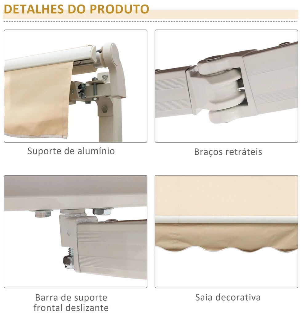 Toldo de Parede Retrátil Manual – Modelo Faro – 295x245 cm – Cor Bege