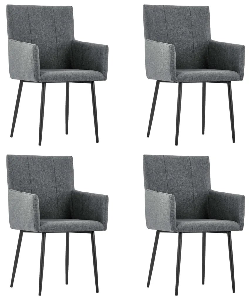 vidaXL Cadeiras jantar c/ apoio de braços 4 pcs tecido cinzento-escuro