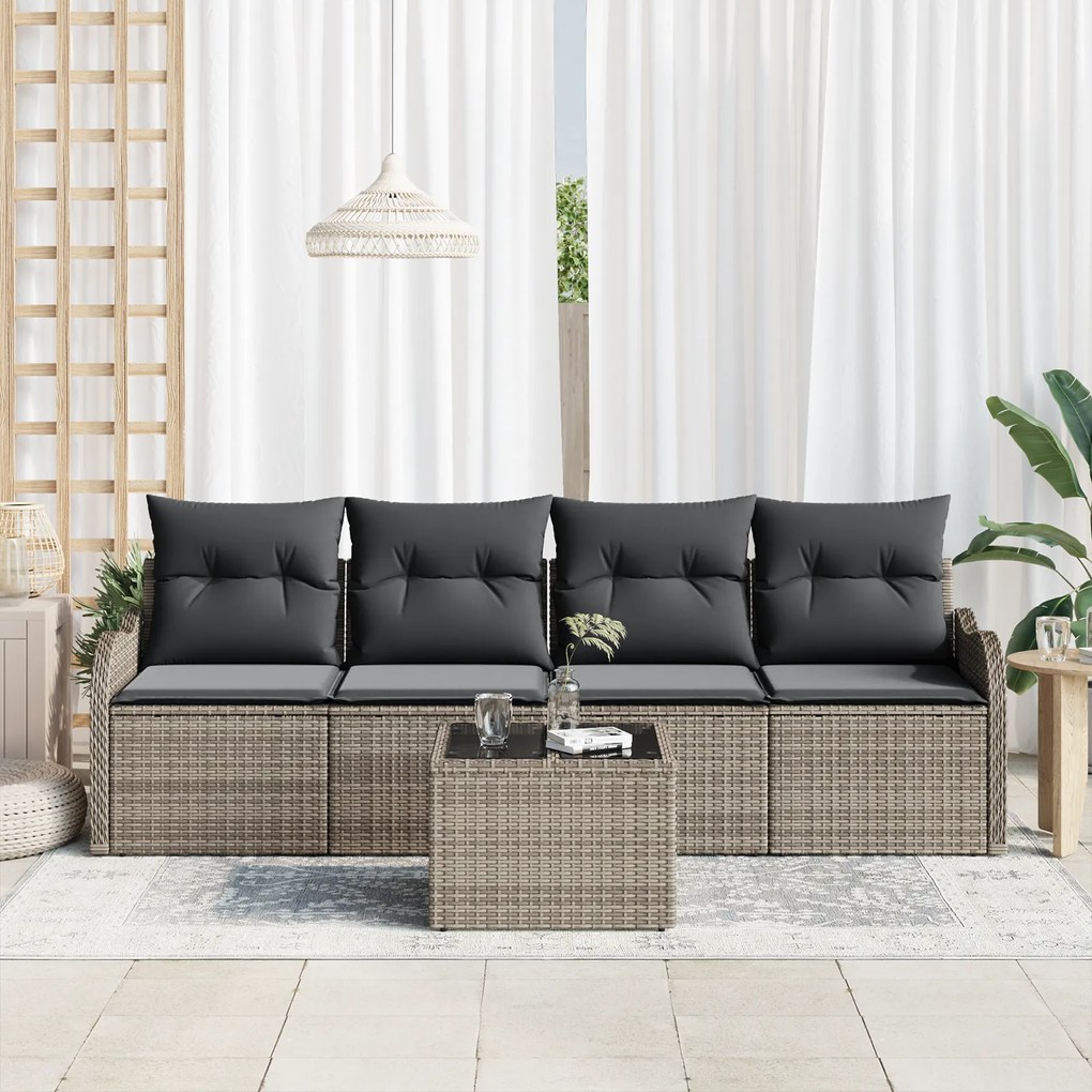 Conjunto de Sofás de Jardim vidaXL 5 Peças com Almofadas Cinza em Ratt