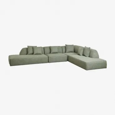 Sofá Modular De Canto Em L De 4 Peças Com Duplo Divã Estofado Cardea Bouclé Verde Sálvia - Sklum