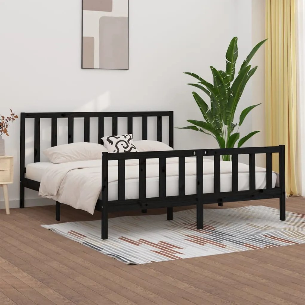vidaXL Estrutura de cama super king 180x200 cm madeira maciça preto