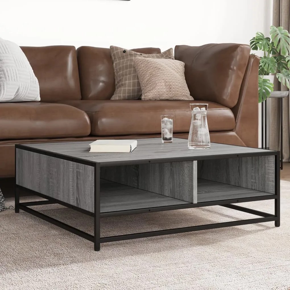 vidaXL Mesa de centro 80x80x30 cm deriv. madeira/metal cinzento sonoma