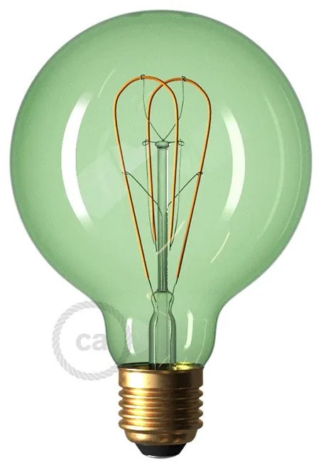 LED Emerald Light Bulb - Globe G95 Curved Double Loop Filament - 5W E27 Dimmable 2200K