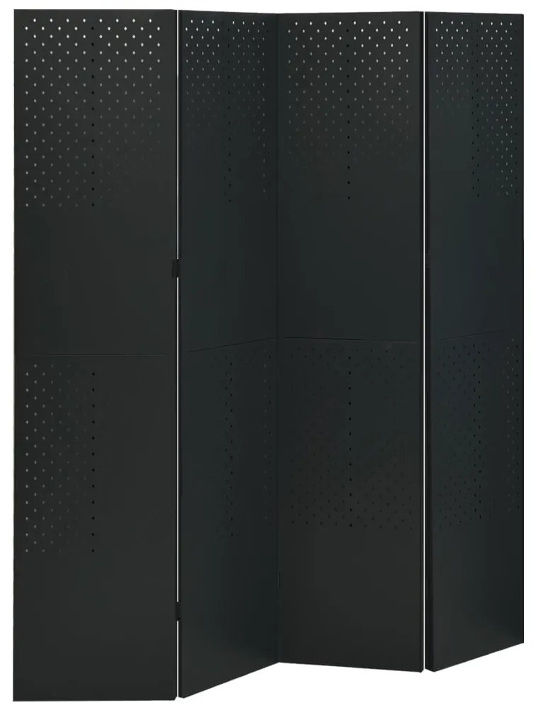 vidaXL Divisória de quarto com 4 painéis aço 160x180 cm preto