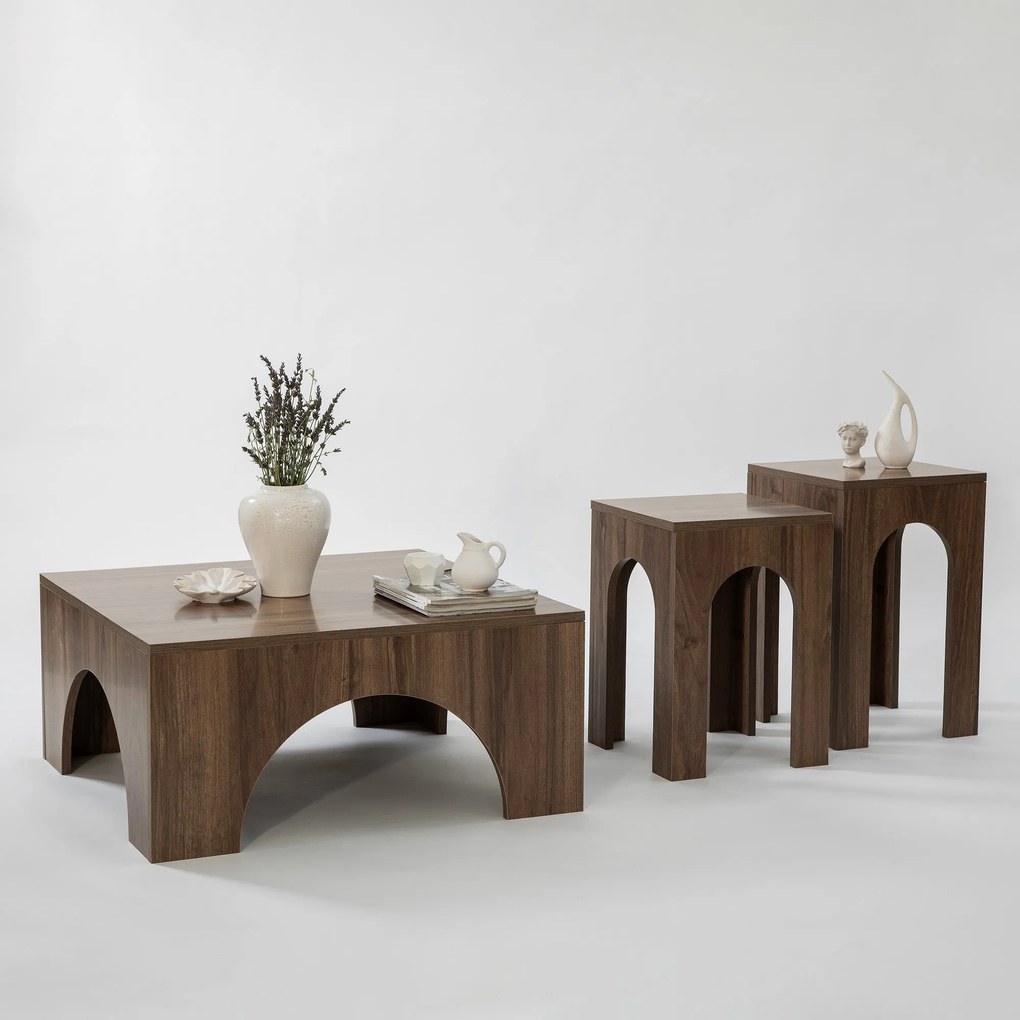 Conjunto de Mesas de Café Collesium – Nogueira – 35 cm x 50 cm e 35 cm