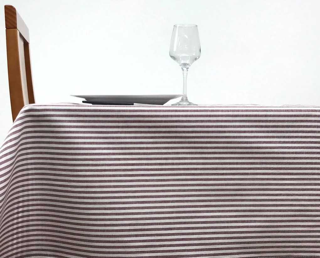 Toalha de mesa Algodão Riscas Bordô 150x200