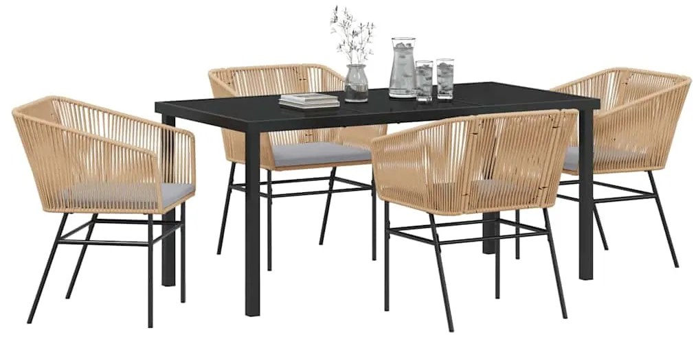Conjunto de Jantar de Jardim 5 Peças com Almofadas Castanho em Rattan
