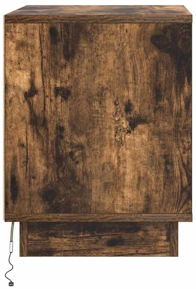 Criado-mudo com Luzes LED Carvalho Fumê 44x34,5x45 cm