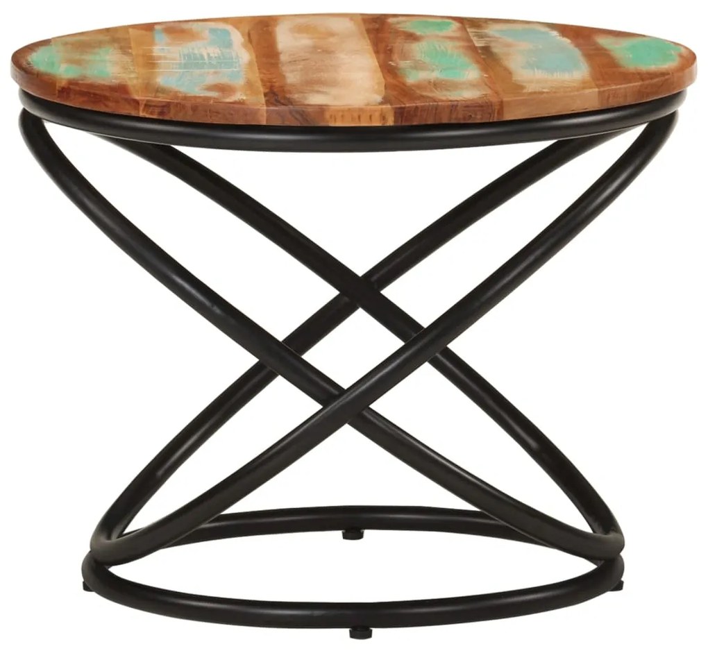 Mesa de centro Ø50x40 cm madeira recuperada maciça e aço