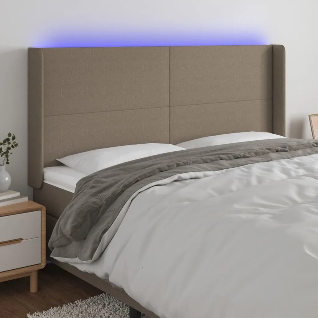 Cabeceira cama c/ LED tecido 163x16x118/128cm cinza-acastanhado
