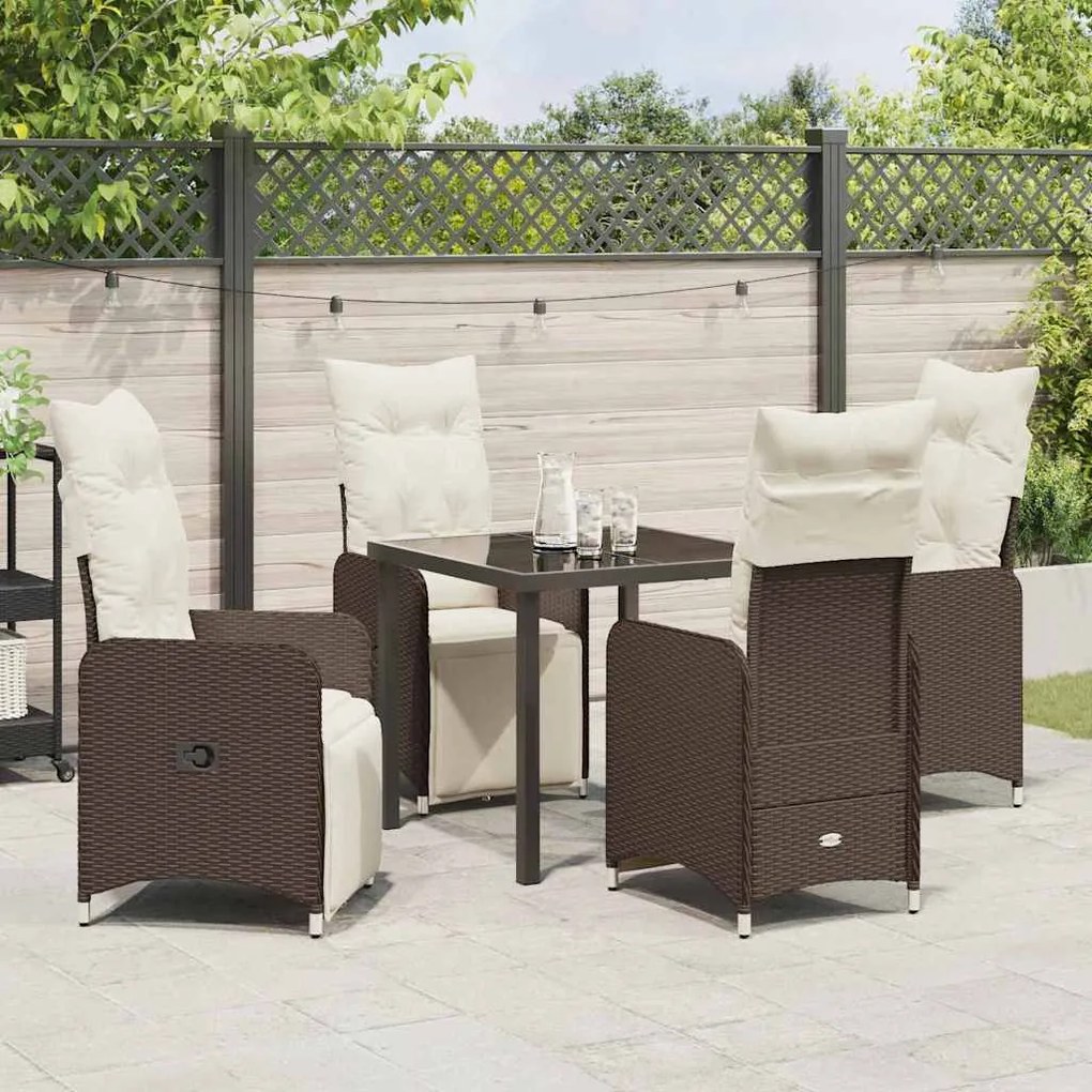 Conjunto de Jantar de Jardim 5 Peças com Almofadas Castanho de Rattan