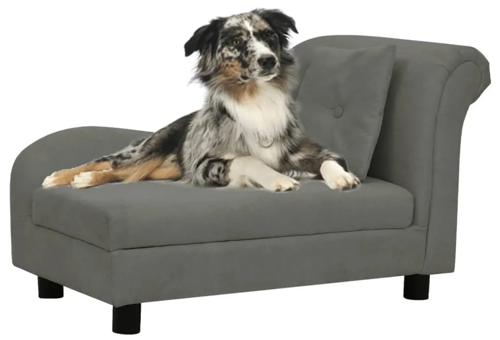 vidaXL Sofá para cães com almofada 83x44x44 cm pelúcia cinzento-escuro