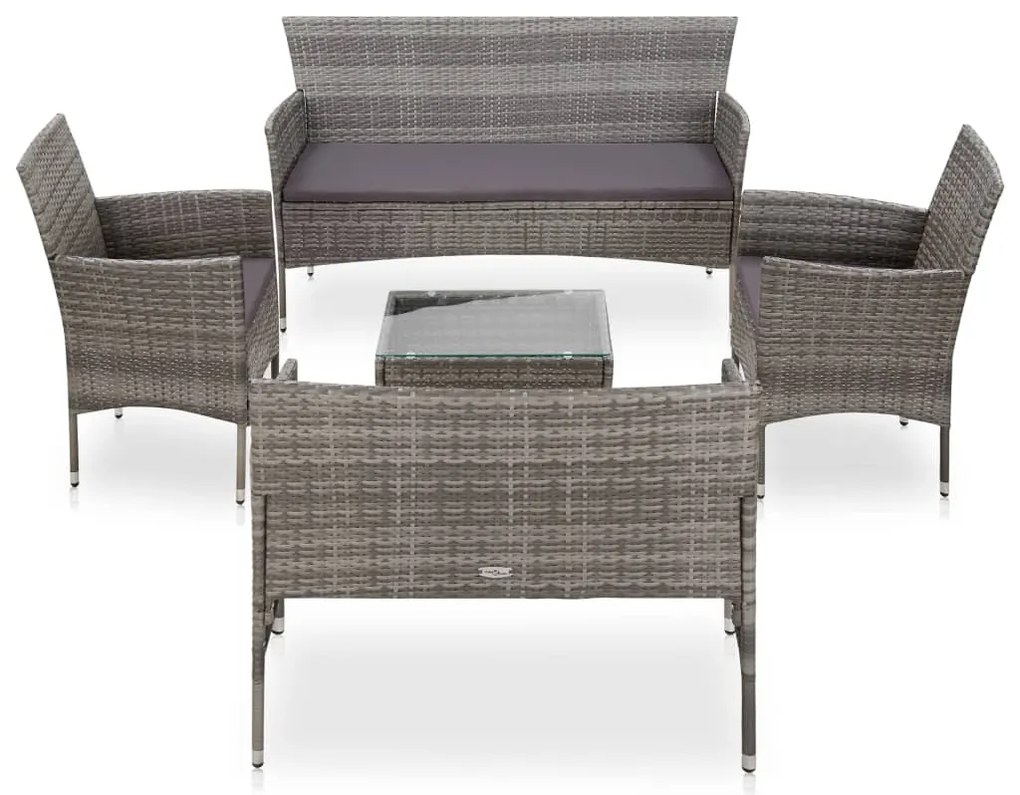 vidaXL 5 pcs conjunto lounge de jardim c/ almofadões vime PE cinzento