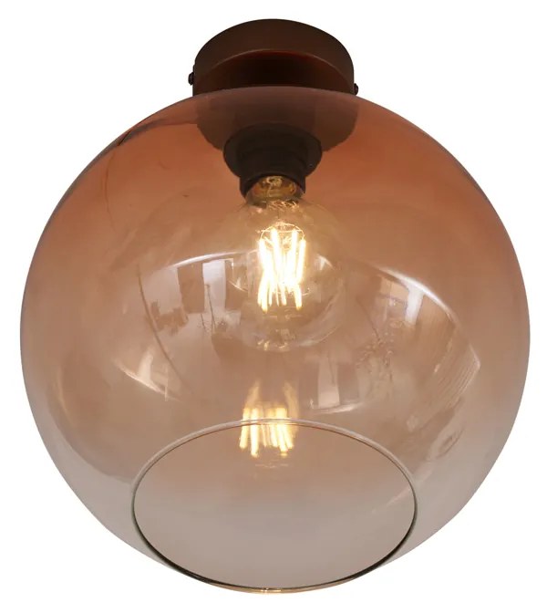 Plafon Art Deco Bronze Escuro com Vidro Castanho - Sandra Art Deco