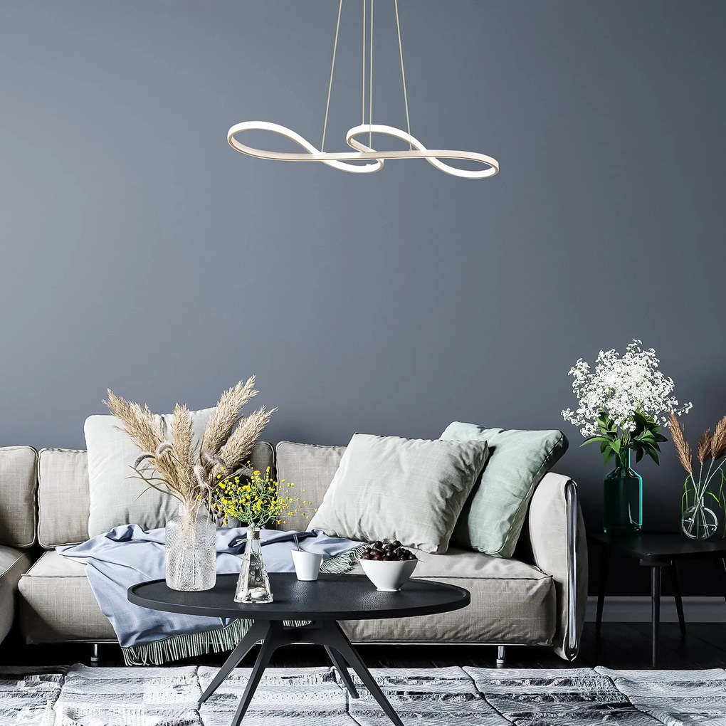 HOMCOM Candeeiro Suspenso de LED Moderno 70W Candeeiro de Teto com Altura Ajustável e Luz de 3 Cores 3000-6500K para Sala de Jantar Sala de Estar Dormitório 82x32x100cm Branco