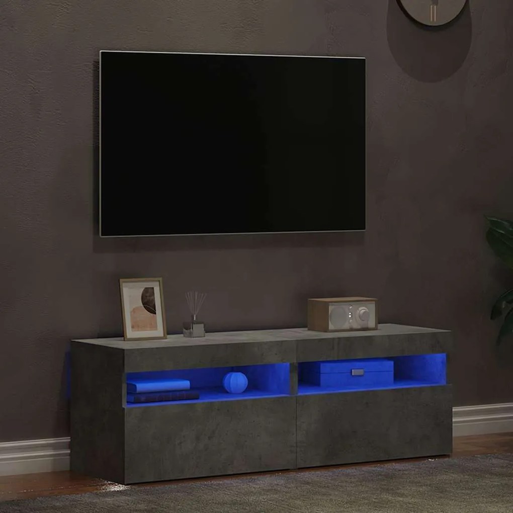 Móveis de TV com luzes LED 2 pcs 60x35x40 cm cinzento cimento