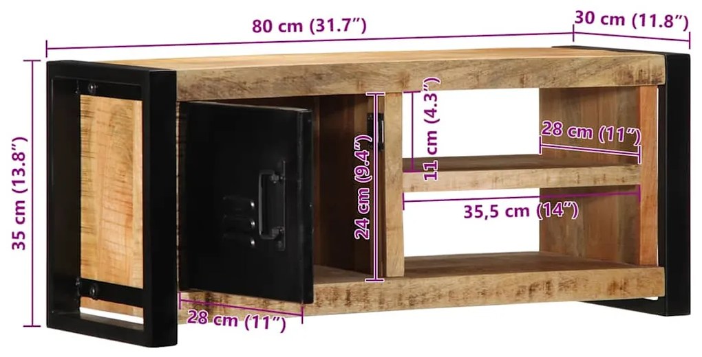 Móvel de TV 80x30x35 cm madeira mangueira áspera maciça