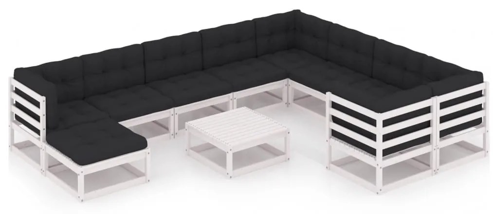 vidaXL 11 pcs conj. lounge de jardim c/ almofadões pinho maciço branco