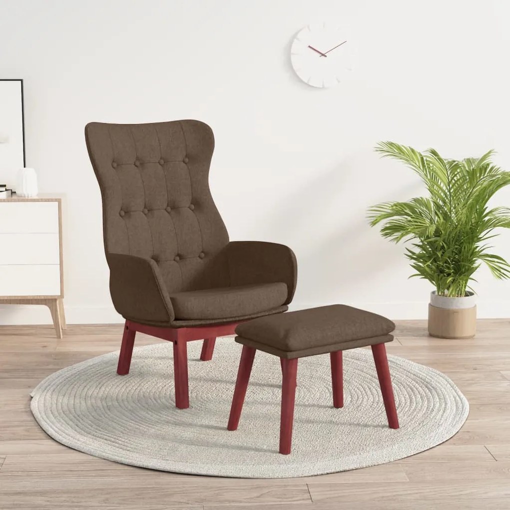 vidaXL Cadeira de descanso com banco p/ pés tecido castanho
